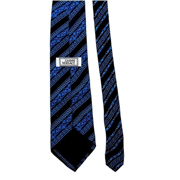 GIANNI VERSACE Vintage 100% Silk Neck Tie Blue Black - Picture 12 of 13